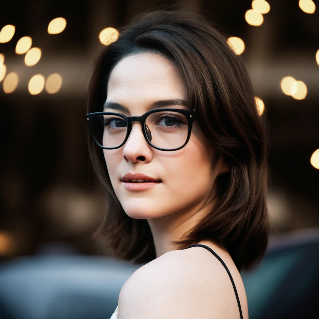 1girl, quite a bit body, Realistic photograph best quality portrait of a beautiful gorgeous young cute Asian woman, 24yo., looking at viewer, detailed face, Realistic texture human skin, bright glowing face, curved eyebrows, droopy hooded eyes, glasses, low nasal bridge, wavy nose, wind tousled bob hair, (((young Marion Cotillard blended face mixed with young Anne Hathaway))), wearing fossil grey camisole, hand up on hair, flirting smiling portrayal, ethereal girl, intimate lighting sturdy, real photo, brown eyes, best quality, masterpiece, sensually licking a melted popsicle, celebrating, a spectacular colorful firework show, the lights are shaped in a flower, in the dark night sky, festive, Leica SL3, Summicron-SL 75mm ASPH, F/1.8, (cinematic still:1.2), Film Never Die Kiro 400 film, bokeh, rim lighting, silhouette, shallowed depth of field,