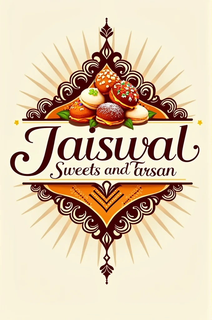 Logo for an Indian sweet shop named Jaiswal Sweets and Farsan. It should have a traditional touch to it.