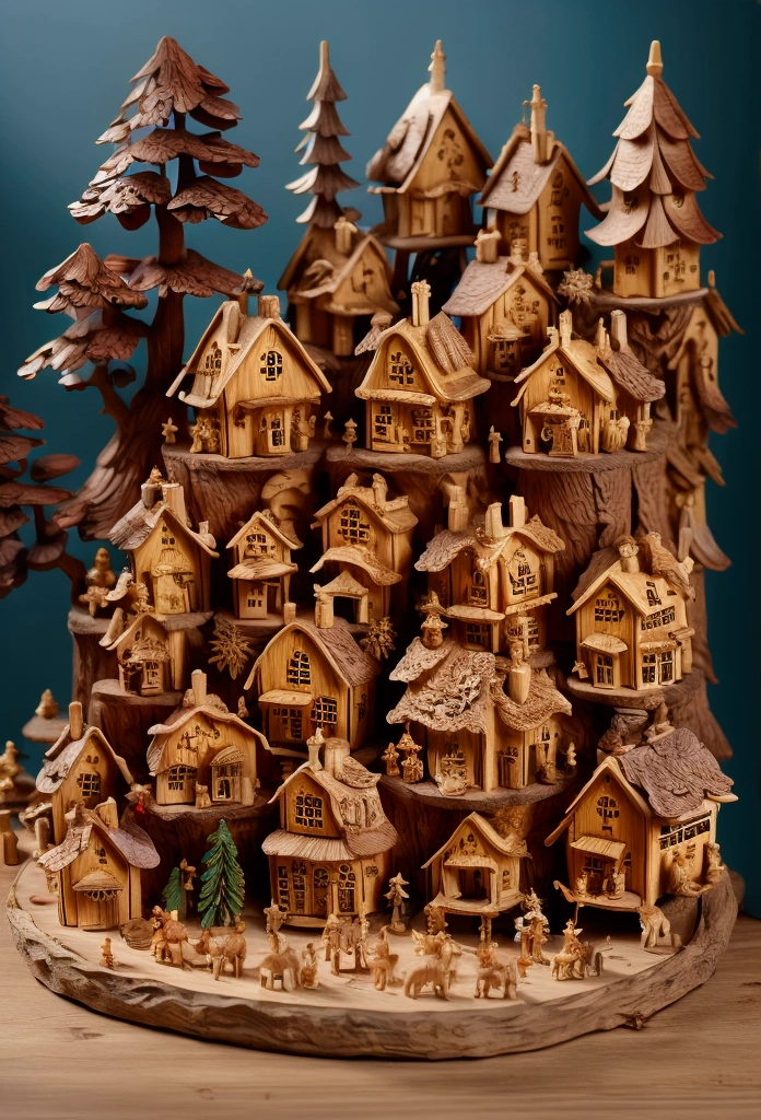 there are a lot of wooden houses on a christmastown, wooden decoration, wooden houses, wood ornaments, decoration, very realistic, wooden buildings, tree town, pilgrim village setting, seasonal, model trees, outstanding detail, stunningly detailed, full trees, with detailed wood, wood, a hyper realistic, tiny village, box, 1/30, by rainer hosch