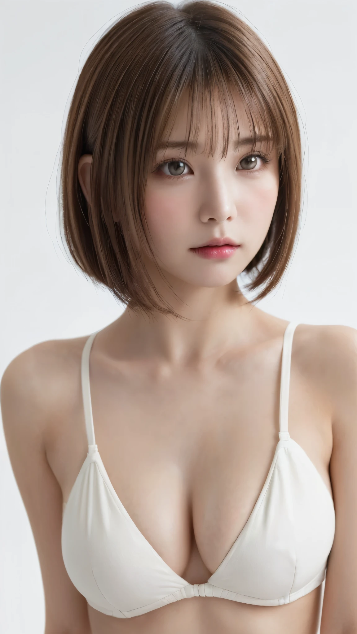 ((Close-up of face:1.7)、((staring at the front:1.7))、((A woman looking with deep sadness:1.8))、((Naked Women:1.5))、((No underwear:1.4))、((small and flat chest:1.7))、((Short Bob Cut:1.4))、((Apply beautiful makeup:1.5))、(((amount、Small breasts、Round face、White blonde Hair、beautiful girl、blonde、White Background、cute、young、True Face、Shiny Hair、whole body)))、Tabletop, Highest quality, shape, Very detailed, finely, High resolution, 8k wallpaper, Perfect dynamic composition, finelyて美しい目, Deco Out,blonde, Medium Hair, Small breasts, Natural color lip,White Background, 