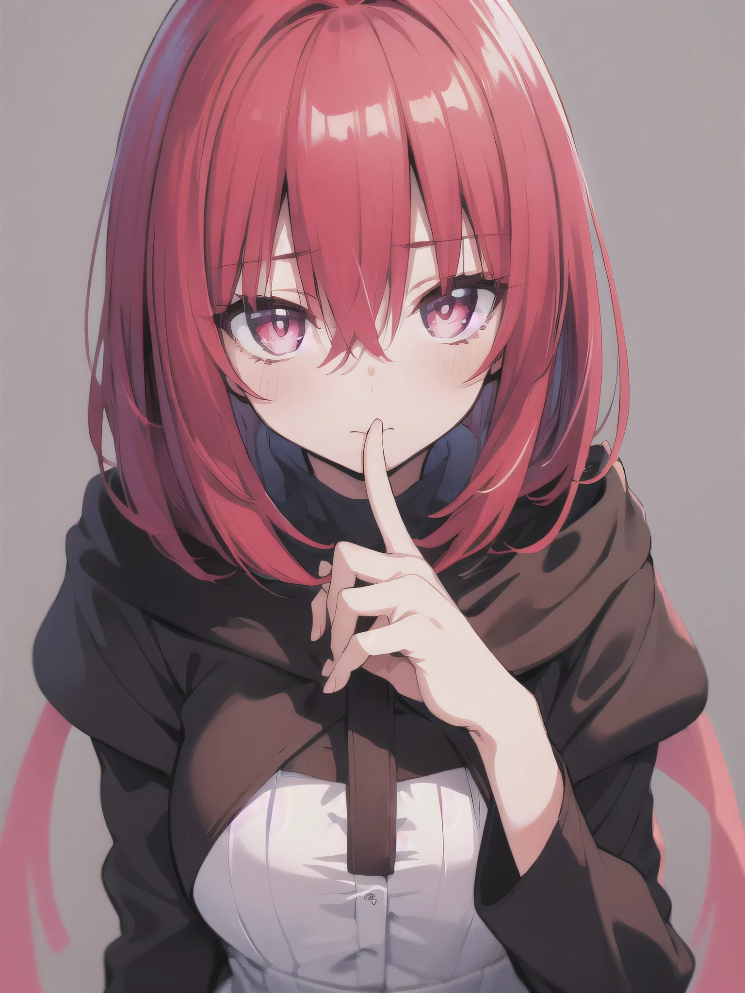 One person, High resolution, Bangs between the eyes, masterpiece, Highest quality, Medium Hair, Red hair,Pink eyes, anime, 