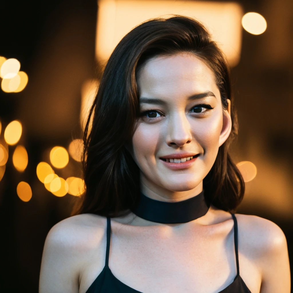 1girl, quite a bit body, Realistic photograph best quality portrait of a beautiful gorgeous young cute Asian woman, 24yo., looking at viewer, detailed face, Realistic texture human skin, bright glowing face, curved eyebrows, droopy hooded eyes, chrome choker, low nasal bridge, wavy nose, wind tousled bob hair, (((young Marion Cotillard  blended face mixed with young Anne Hathaway))), wearing fossil grey camisole, hand up on hair, Happy wide smile, ethereal girl, intimate lighting sturdy, real photo, brown eyes, best quality, masterpiece, sensually licking a melted popsicle, celebrating, a spectacular colorful firework show, the lights are shaped in a flower, in the dark night sky, festive, Leica SL3, Summicron-SL 75mm ASPH, F/1.8, (cinematic still:1.2), Film Never Die Kiro 400 film, bokeh, rim lighting, silhouette, shallowed depth of field, 