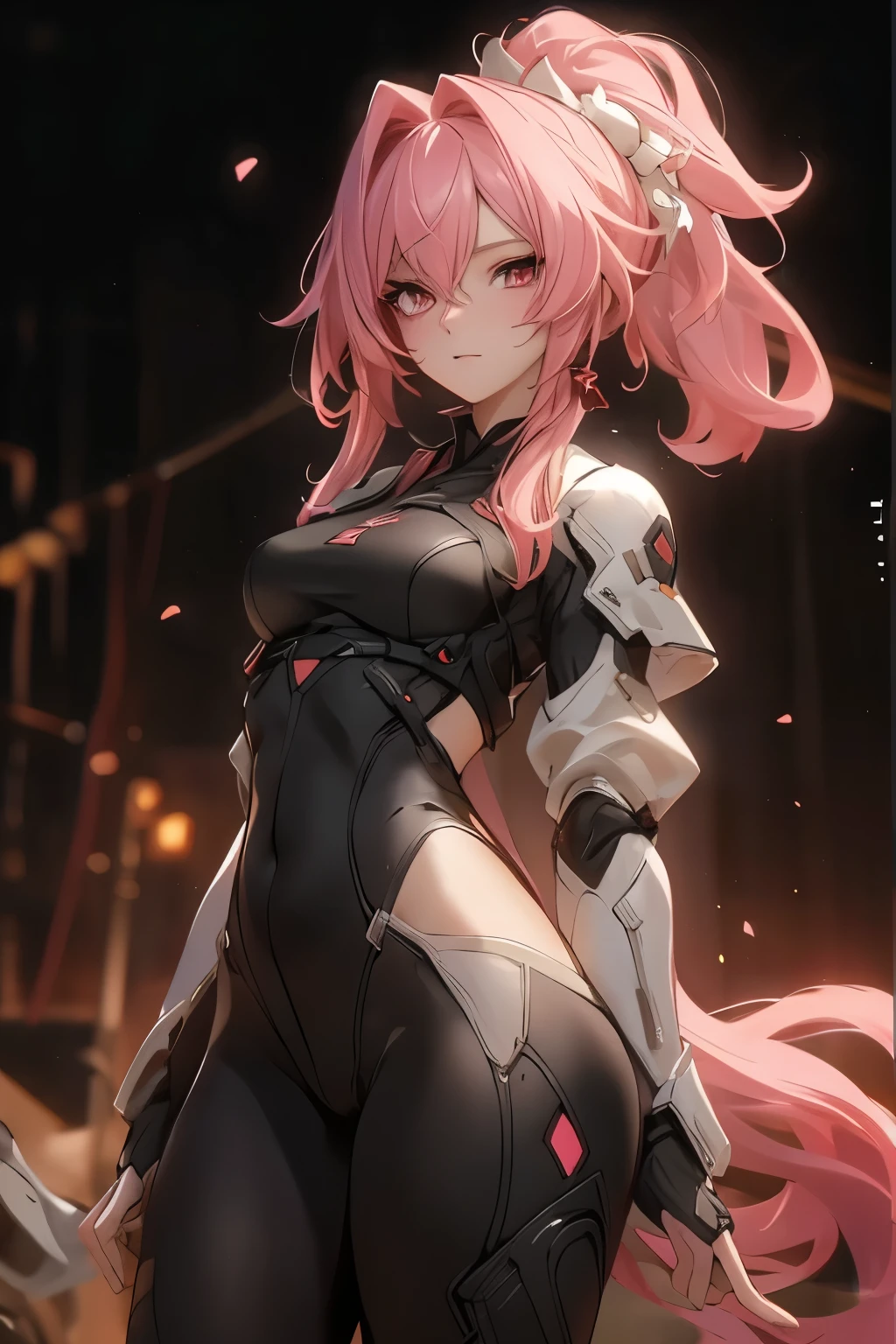 ((best quality)), ((Masterpiece)), (details:1.4), 3d, HDR (high dynamic range), amature woman, pink hair, High ponytail, Red eyes, hips up จมูกโด่ง, ปากแดง, หน้าอกใหญ่, nvidia RTX, PBR surface, After processing, Anisotropic filtration,depth of field, Maximum clarity and clarity, multi-layered surface, Subsurface scattering, perfect proportions, 8K raw files, ความละเอียดสุดยอด, Unreal 5, Perfect proportions, Octane Render, Wide aperture, Low ISO, Holy Knight, Heavy Red armor, jewely, ต่างหู