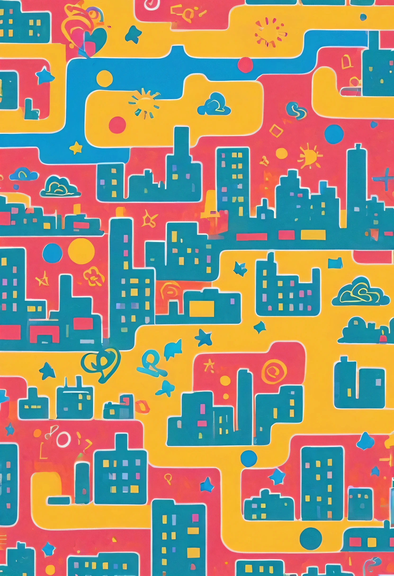 Keith Haring colorful style, Simple Line Initialism,Abstract art,(((Tokyo cityscape))), (((No people)))