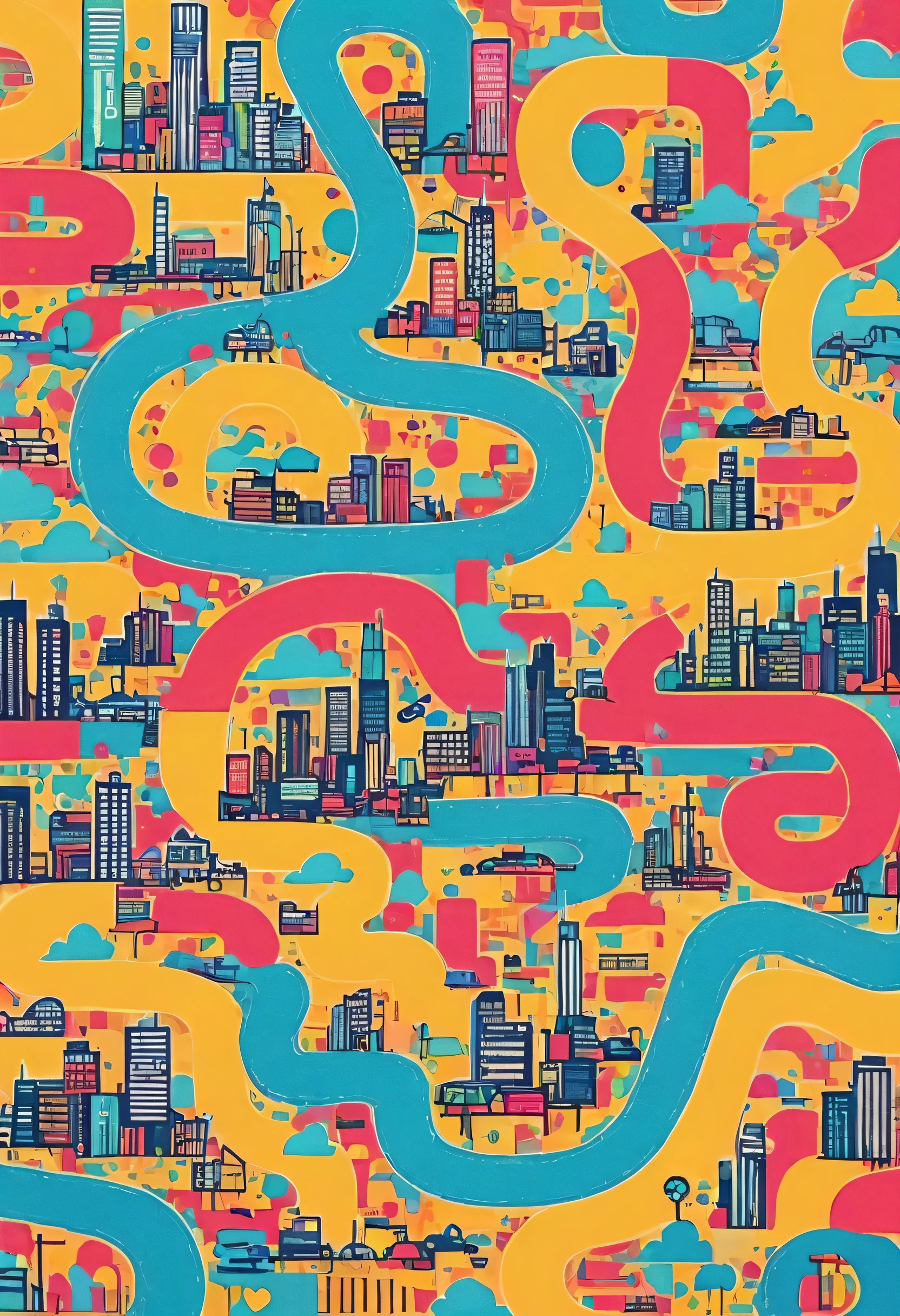 Keith Haring colorful style, Simple Line Initialism,Abstract art,(((Tokyo cityscape))), (((No people)))