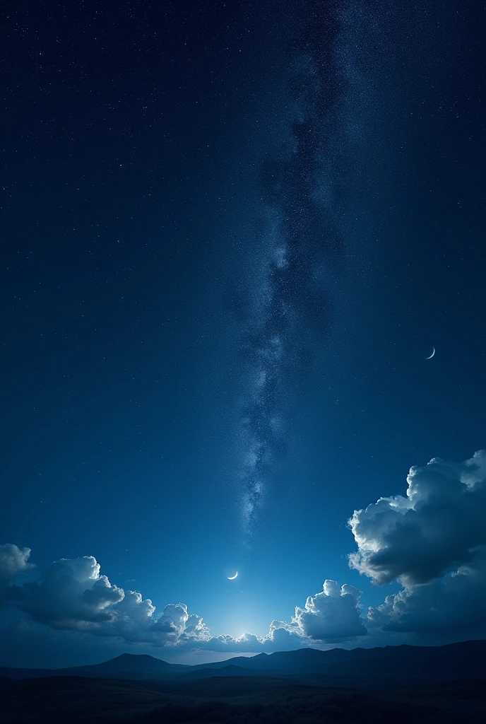 Starry Night Sky:

“Generate a night sky filled with twinkling stars and a crescent moon, set against a deep blue backdrop. Include a few wispy clouds and a hint of the Milky Way.”