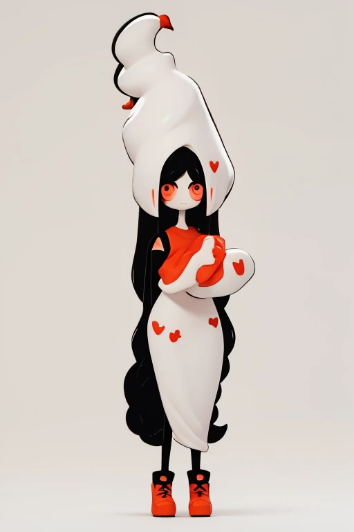 Primary school students young small height: 130cm Standing picture Simple design The dress is a one-piece camisole Sleeveless No sleeve Long Hair Long black hair Hair is black Red eyes Shoulder-baring ahoge Kokeshi