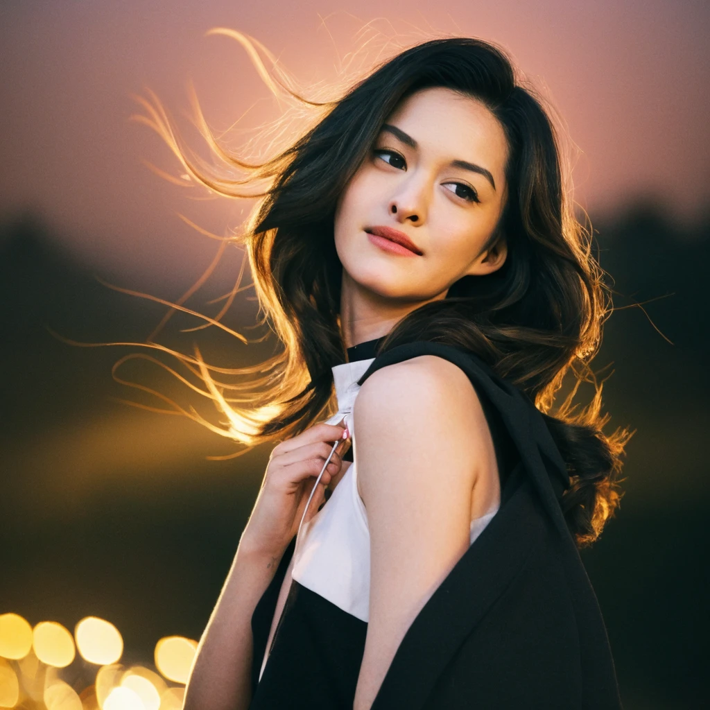 1girl, quite a bit body, Realistic photograph best quality portrait of a beautiful gorgeous young cute Asian woman, 24yo., looking at viewer, detailed face, Realistic texture human skin, bright glowing face, curved eyebrows, droopy hooded eyes, chrome choker, low nasal bridge, wavy nose, wind tousled bob hair, (((young Marion Cotillard blended face mixed with young Anne Hathaway))), wearing red opened shirt, deep cleavage, hand up on hair, Happy wide smile, ethereal girl, intimate lighting sturdy, real photo, brown eyes, best quality, masterpiece, sensually licking a melted popsicle, celebrating, a spectacular colorful firework show, the lights are shaped in a flower, in the dark night sky, festive, Leica SL3, Summicron-SL 75mm ASPH, F/1.8, (cinematic still:1.2), Film Never Die Kiro 400 film, bokeh, rim lighting, silhouette, shallowed depth of field,