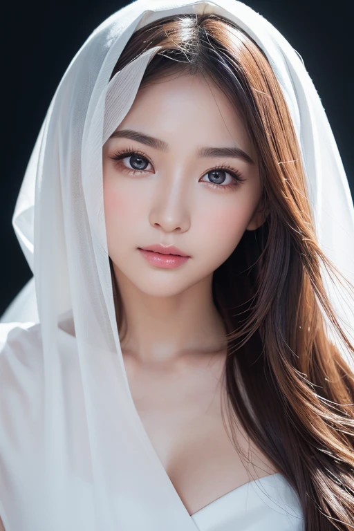 High-quality, ultra-realistic portraits。She has fox-like facial features.、Arched eyebrows for a soft look、Big, sparkling eyes are attractive。The face has a rounded contour、It exudes a gentle atmosphere。The nose is small and well-formed.、The lips are natural in colour and have a moderate thickness.。The skin is transparent、Has a healthy glow。Makeup is natural、She uses thin foundation and subtle lip color.。The lighting is soft and natural.、Accentuating facial features、Does not emphasize shadows。The background is simple and has a blurred gradient.、Focus on the face。