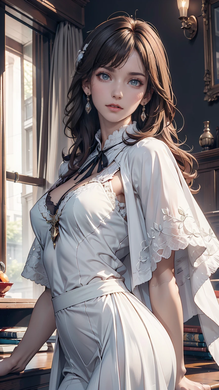 (Game CG,Highest quality,masterpiece:1.3),1 gigi, White capelet, White Dress, skirt