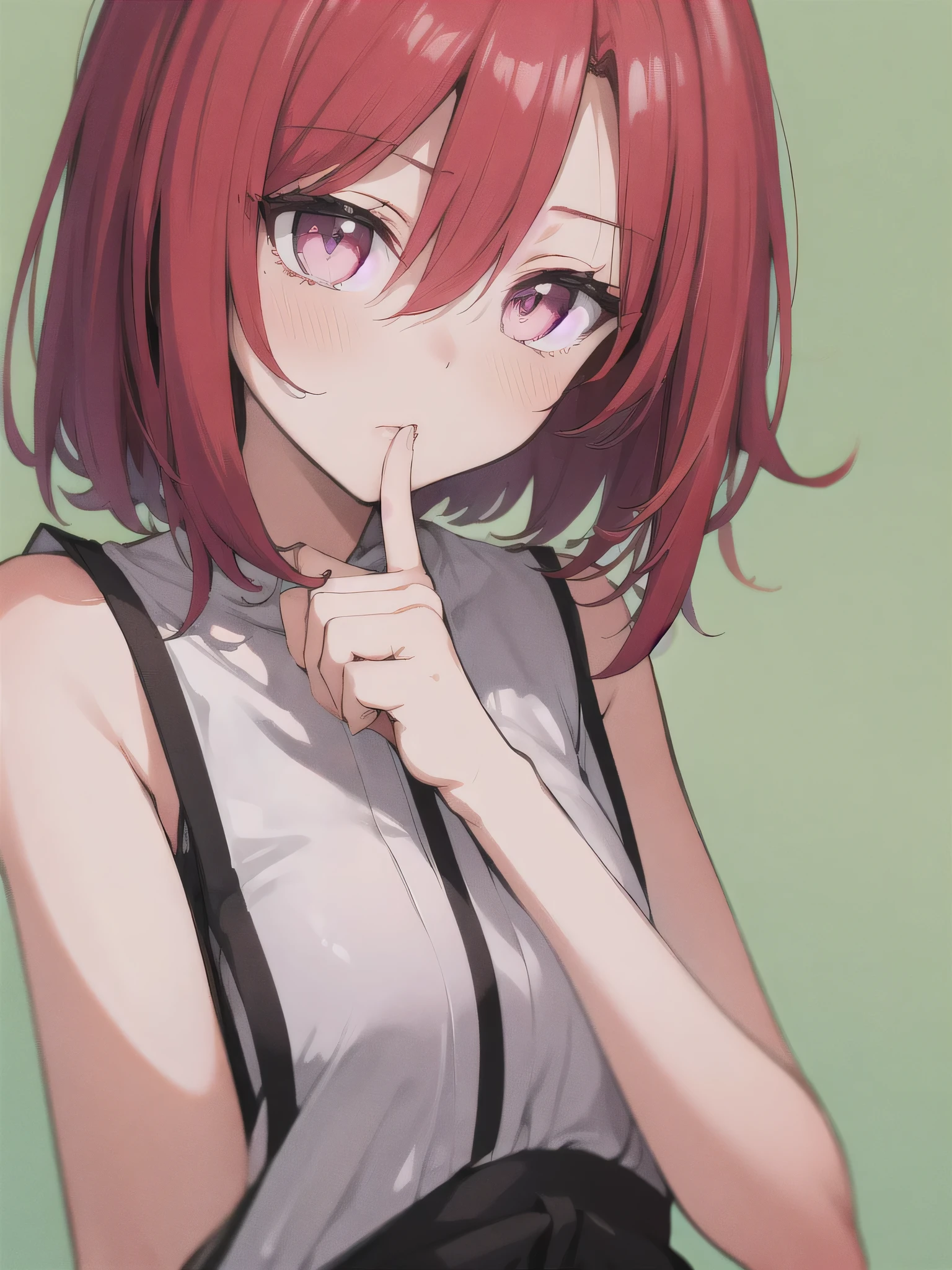 One person, High resolution, Bangs between the eyes, masterpiece, Highest quality, Medium Hair, Red hair,Pink eyes, anime,