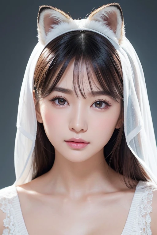 High-quality, ultra-realistic portraits。She has fox-like facial features.、Arched eyebrows for a soft look、Big, sparkling eyes are attractive。The face has a rounded contour、It exudes a gentle atmosphere。The nose is small and well-formed.、The lips are natural in colour and have a moderate thickness.。The skin is transparent、Has a healthy glow。Makeup is natural、She uses thin foundation and subtle lip color.。The lighting is soft and natural.、Accentuating facial features、Does not emphasize shadows。The background is simple and has a blurred gradient.、Focus on the face。