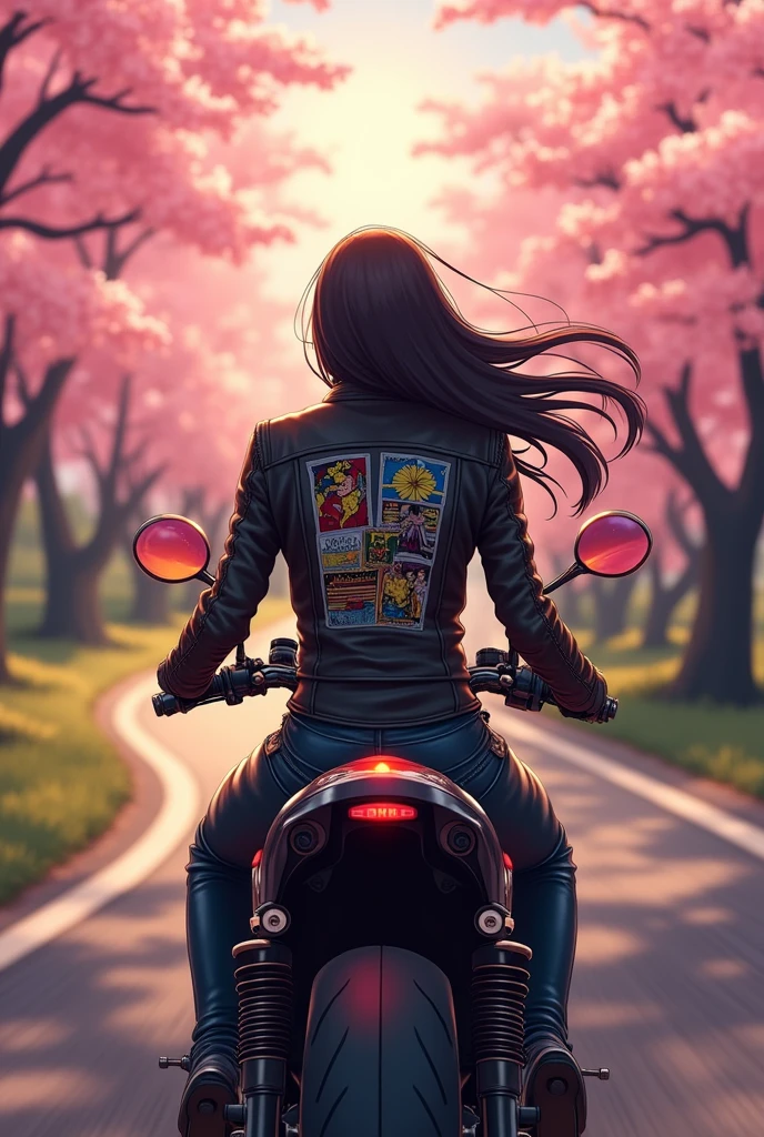 Female motorcycle rider、Beauty、cool、Japanese anime style、Honda Bikes、Back view
