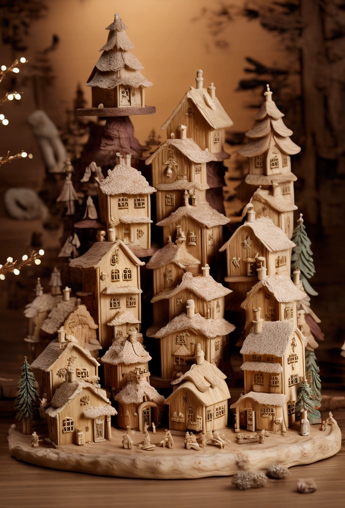 there are a lot of wooden houses on a christmastown, wooden decoration, wooden houses, wood ornaments, decoration, very realistic, wooden buildings, tree town, pilgrim village setting, seasonal, model trees, outstanding detail, stunningly detailed, full trees, with detailed wood, wood, a hyper realistic, tiny village, box, 1/30, by rainer hosch