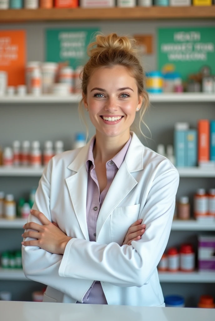 A cute, white girl who works as a pharmacist.