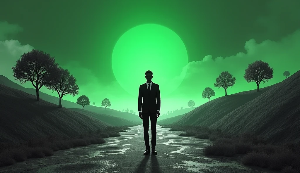Only white and black colour world. Background green colour.