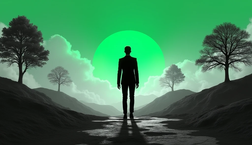 Only white and black colour world. Background green colour.