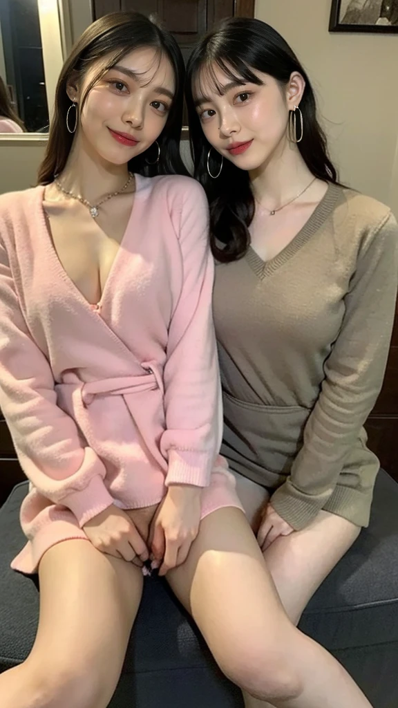 ((High-definition images, masterpiece, atmospheric perspective, 8k, Super detailed, Accurate, highest quality)), (((Cute Western woman masturbating))), (casual style), Jacket, unbuttoned shirt, swollen areole, (round face, realistic size of eyes, droopy eyes, blush, smile), (((stand and spread your legs, focus on pubic hair))), (in the forest, Mountain, rock, Narrow River, At night), blonde braided hair, small earrings, thin necklace, (light makeup),
similar identical twins
All the girls have the exact same face, The two have the same face and figure, as if they were mirror images
