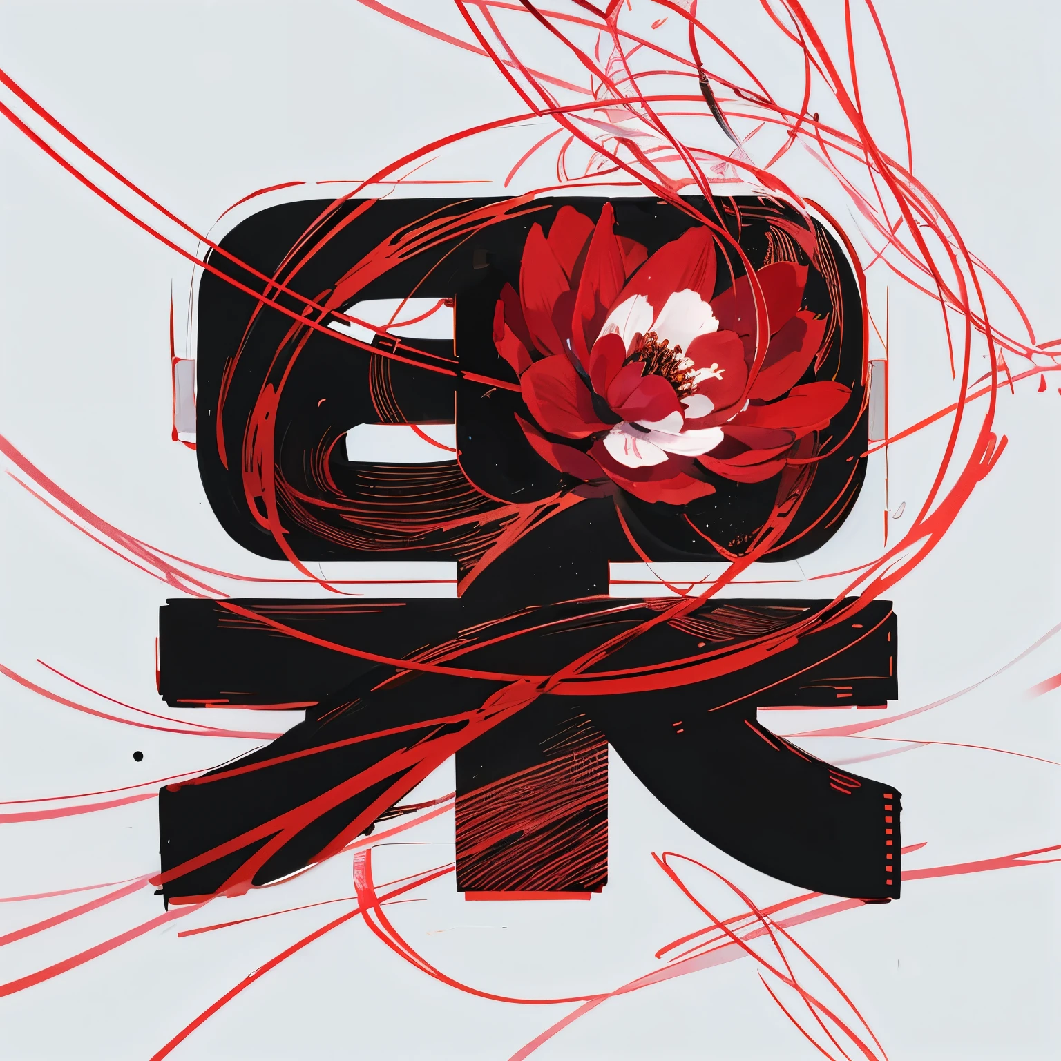 flower, White background, Red Motive, flower, Simple的, Simple, Regular angle,Circular pattern，Flying red thread