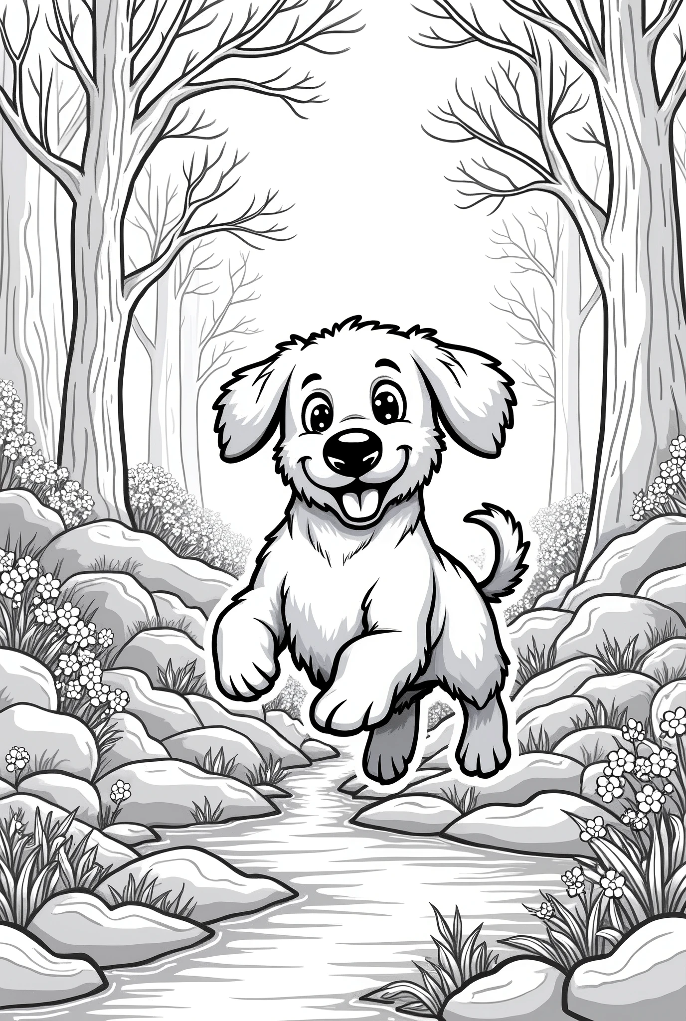 A forest dog coloring book