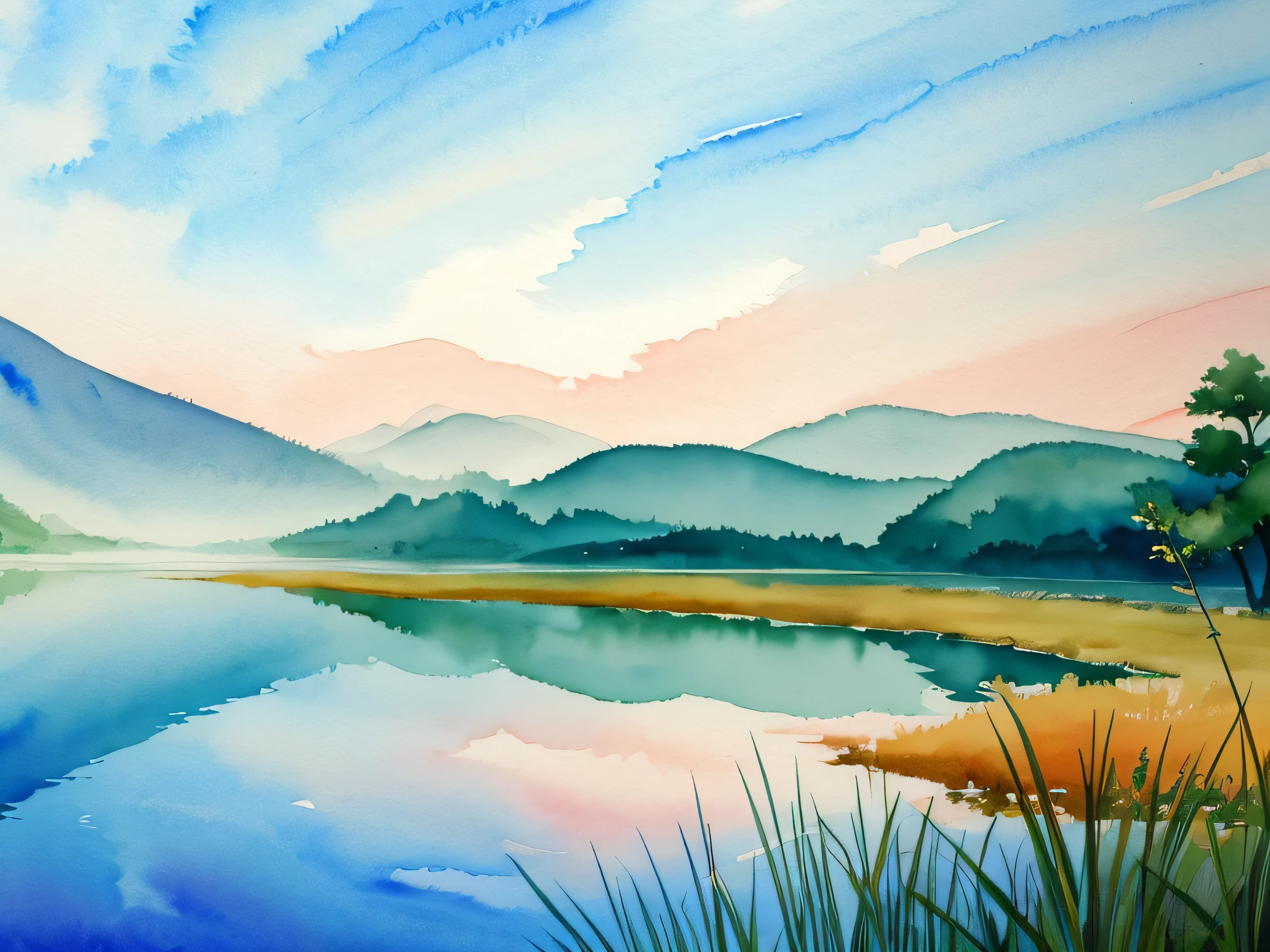 Watercolor　Desktop wallpaper with a gentle atmosphere