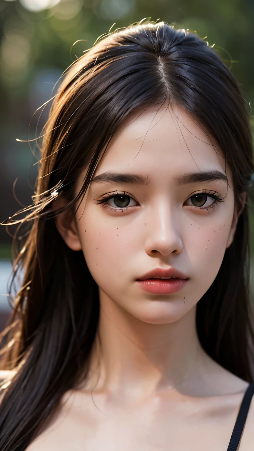 Highest quality, masterpiece, Ultra-high resolution, (Realistic:1.4), RAW Photos, one person&#39;s, Off the shoulder, Deep Shadow, Moderate, short hair, roadside, 20-year-old,Cute Face, Tight shirt,(head shot:1.5)