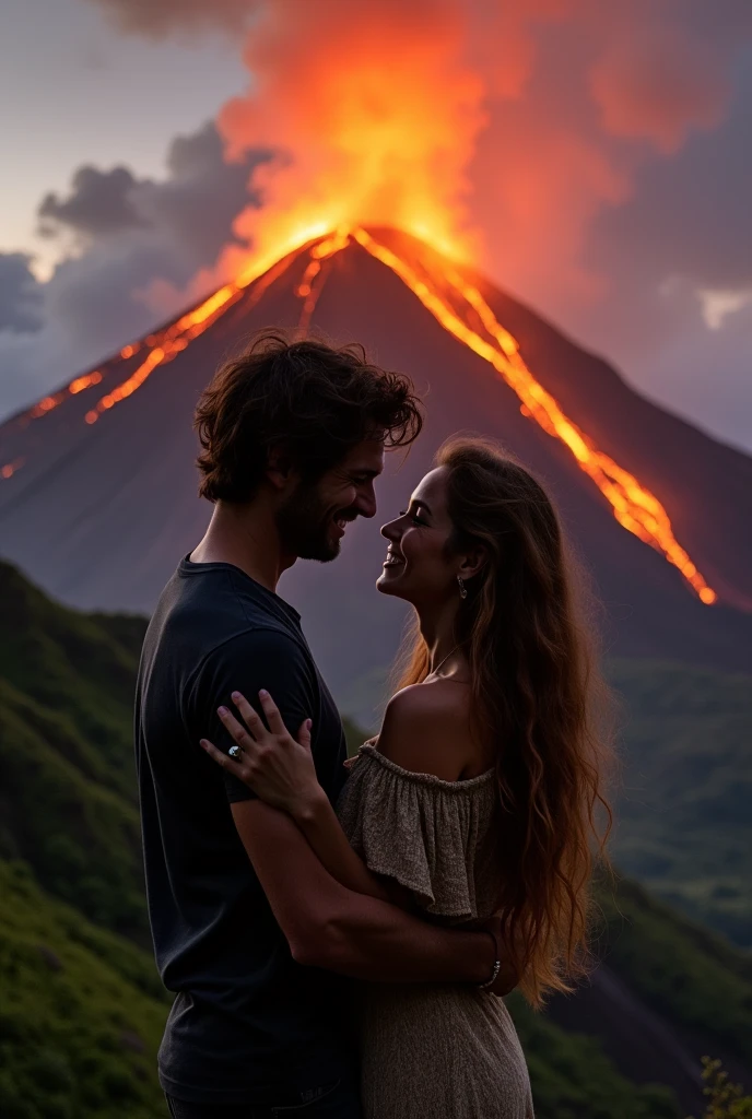 Couple loving a volcano