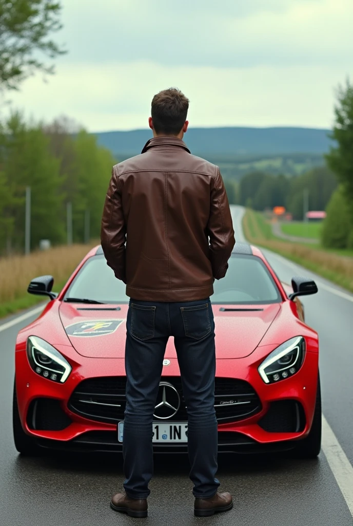 You stand before a German car, that symbolizes Germany with pride and wear a leather jacket or a racing suit.