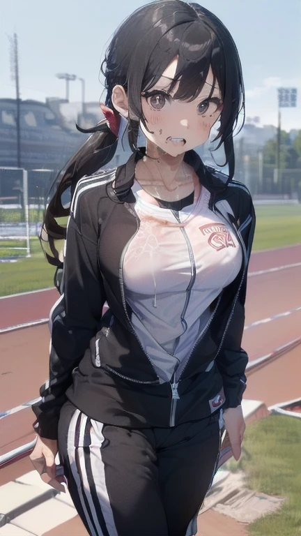 (must be follow these prompts:2.2),masterpiece,best quality,extremely detailed,(in her clothing:3.5),(in her track suit clothing:3.6),(adorable expression:2.5),(adorable face:2.2),(displayed one girl on single picture:2.4),(black hair:2.1),(A slightly plump high school girl with a very childish look, wearing an unfashionable tracksuit.:2.4),(The high school girl looks very young, but she is wearing her jersey jacket and pants that are soaked with thick semen and drying them repeatedly.:1.7),(The high school girl is trying to endure her strong sexual desire while still wearing her tracksuit..8),(The high school girl's entire body, clad in her jersey, was covered in a sticky, slimy secretion that had been produced during her sexual climax.:1.5),(The high school girl is being relentlessly sniffed by a sexually aroused male member of the school club, who is smelling the sweaty crotch of her freshly removed jersey.:2.4),(The high school girl was wearing a jersey that had been ejaculated into a long time ago, and semen had soaked into it, turning it amber in color and causing uneven coloring.:2.1),(libidonous tumultus are happened on her mind:2.1),(The crotch area of the high school girl's jersey was smelling very bad due to sweat and love juices.:2.4),(その女子高校生はとてもInnocent faceで可愛い:2.6),(Lewd love juices are dripping down the inner thighs of the high school girl's tracksuit pants.:2.1),(The breasts of the high school girl covered by her jersey are bulging out due to her strong lust.:2.8),(men's elected twangers were inserted her to the depth:2.3),(A high school girl with a plump, round body who smells like semen:2.3),(she was already stroked up to the depth intervaginal sensuous spot:1.8),(notably buldged up her inner labia majora:2.9),(A young, shy moan:1.5),(having big breasts in her clothing:2.8),(A high school girl with an innocent impression exercising:2.3),(The high school girl is short but has a slightly plump body.:2.1),(The crotch of his tracksuit pants is discolored with love juices.:2.5),(The high school girl is masturbating while her pussy, hidden under her pants and dripping with love juice, is hidden from view.:1.8),(The smelly tracksuit pants that tightly hug the high school girl's plump thighs are wet with lewd secretions.:2.0),(The high school girl endures the sloppy mess by keeping her tracksuit pants on.:2.5),(A high school girl who always holds her crotch over her pants:2.1),(A moan filled with childish embarrassment:1.5),(The breasts and nipples of the high school girl covered by her jersey are bulging with lust.:2.6),(The high school girl is practicing seriously.:2.5),(The high school girl's legs are short and thick.:2.2),(she looks like japanese idol:2.3),(The high school girl's jersey is made of a durable material that will never tear.:3.3),(Her breasts are completely hidden under her jersey:2.9),(she looks like a lolita:2.0),(All of this happened to the high school girl herself, not anyone else.:3.5),(Make sure to depict the face:5.3),(Calm expression:4.3),(Innocent face:3),(The film depicts just one high school girl.:3.3),(The only characters are the high school girls.:4.2),(Portrait Style:5)