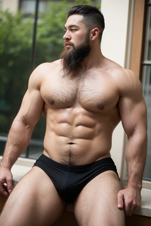 ((best quality)), ((masterpiece)), (detailed), perfect big detailed hairy plump muscle man in bath , beard, dark skin color, skinhead, Japanese men, 