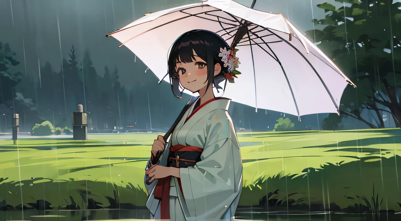 orest,nature,rain,summer,smile,kimono,japanese girl