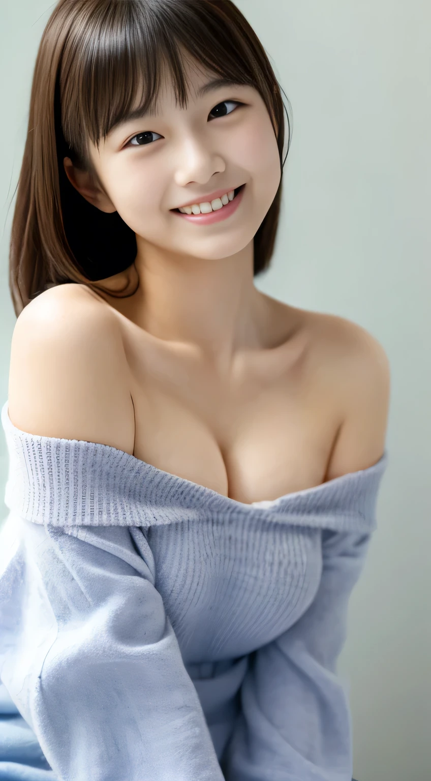 masterpiece,best quality,(Japanese girl),((Beautiful girl)),cleavage,(off shoulder:1.2),(perfect body beauty:1.2),(shy smile),beautiful teeth,From slightly above