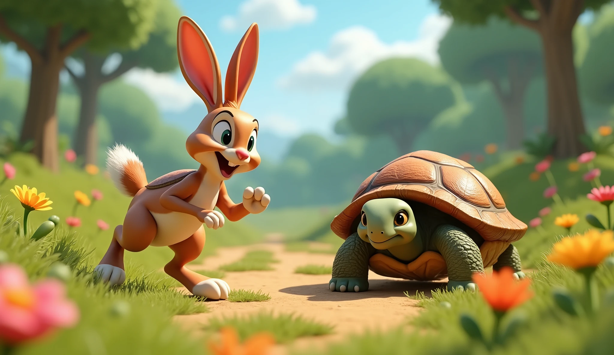 The hare and tortoise 3d animation image disney style