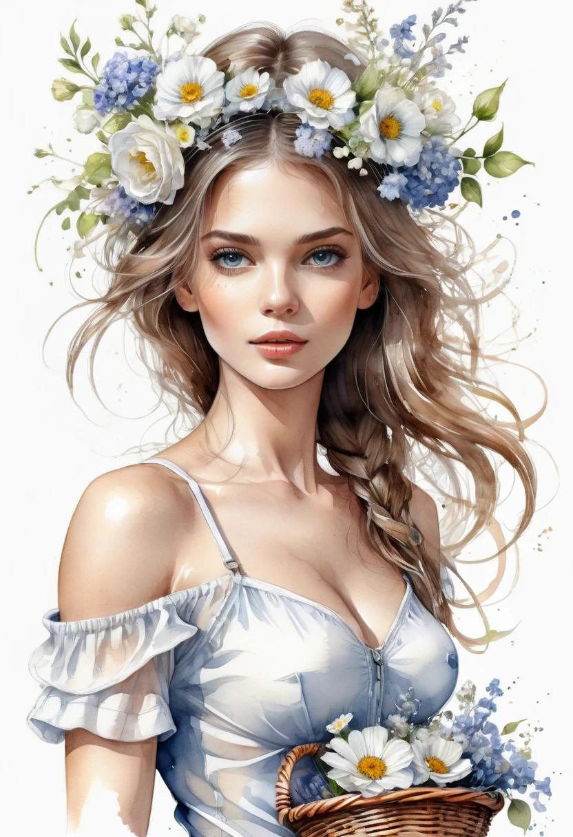 ( Correct and perfect anatomy ) A stunningly beautiful girl, incredibly charming, rides a bicycle(close up) a basket filled with flowers, clear and detailed, hand-painted with a brush and watercolor, bicycle, detailed and complex, perfect art illustration, all white background
Delicate and dynamic, realistic, high detail, the best quality ( Correct and perfect anatomy ) Ultra-detailed animation art and visual effects masters perfectly compose intricately detailed digital art