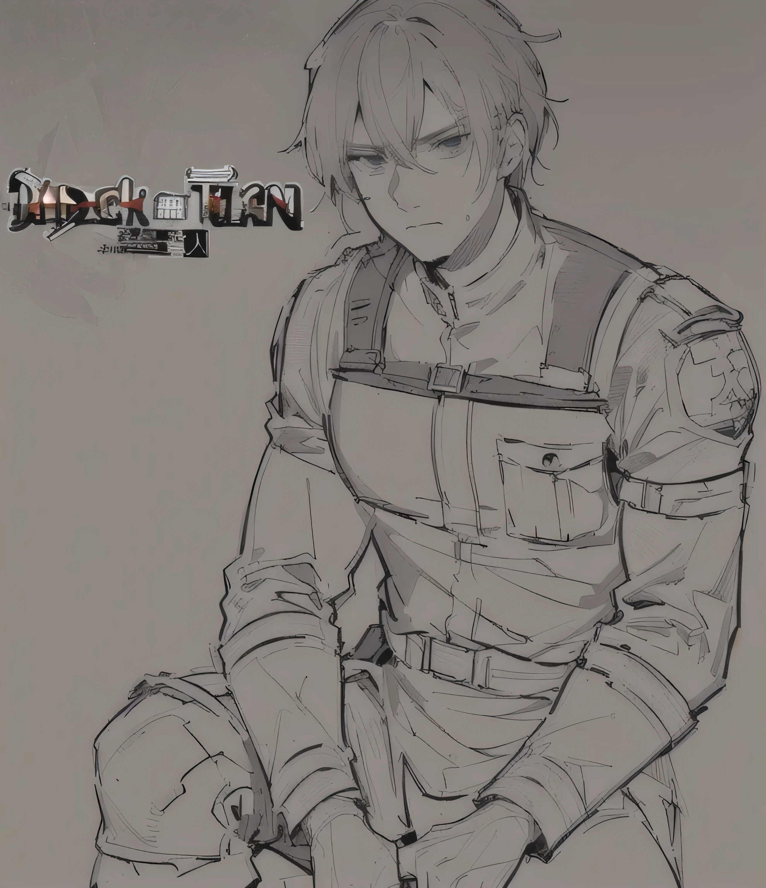 a drawing of a man in a uniform holding a knife, detailed fanart, attack on titan covert art, thick black lineart, highly detailed exquisite fanart, official fanart, fan art, thick outline, line sketch!!, thick outlines, as a titan, official art, clean anime outlines, high quality fanart, concept art!!, sketch art, attack on titan anime style