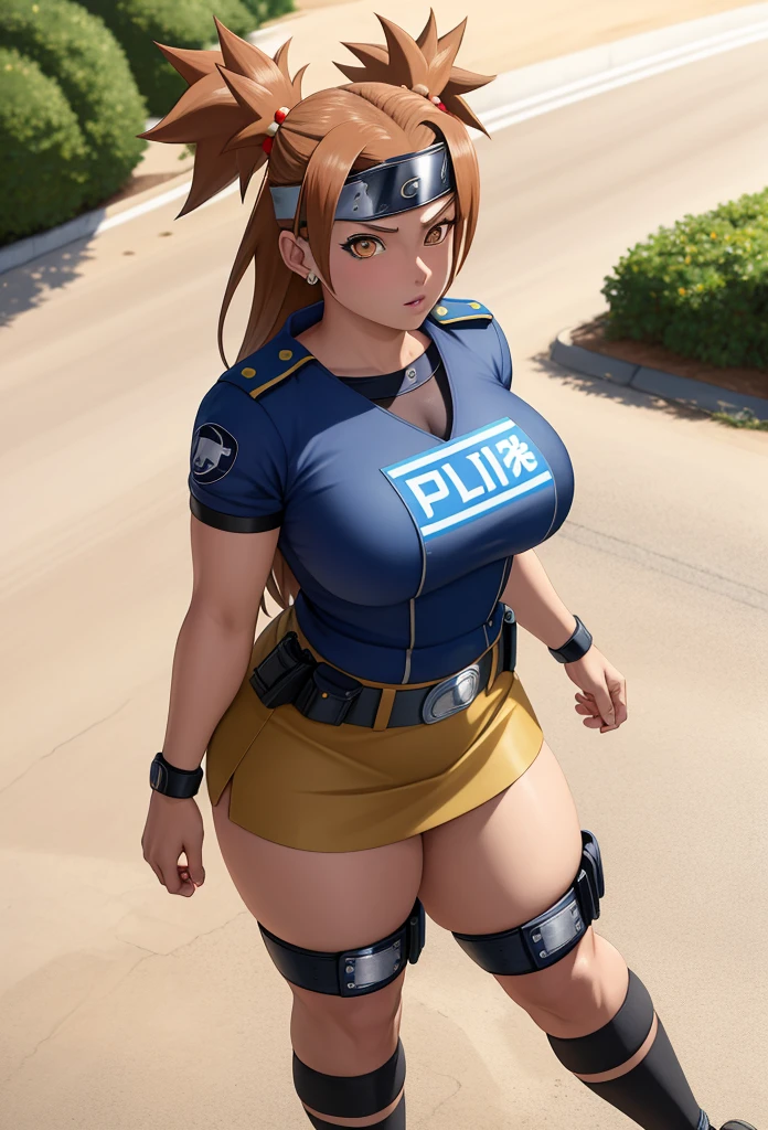 Masterpiece,Solo,1Girl,Chocho Akimichi,(Boruto),Big Breasts,Perfect Body,Best Quality,High Resolution,Photograph 16K,Ultra Detailed,Twins Tails,Brown Hair,Beautiful,Beautiful Girl,Street Version,Female Police Theme,Female Police Uniform,Police Short Skirt,Police Hat,Sexy Body Hot 