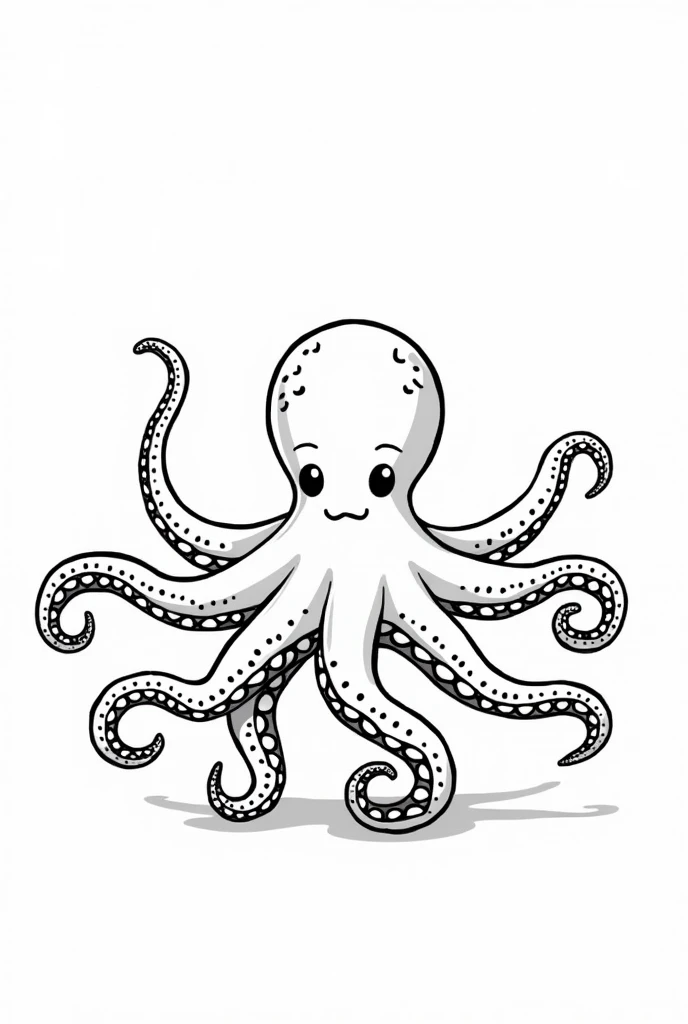 An octopus，Black and White，Line Art，Clean background，Cartoon