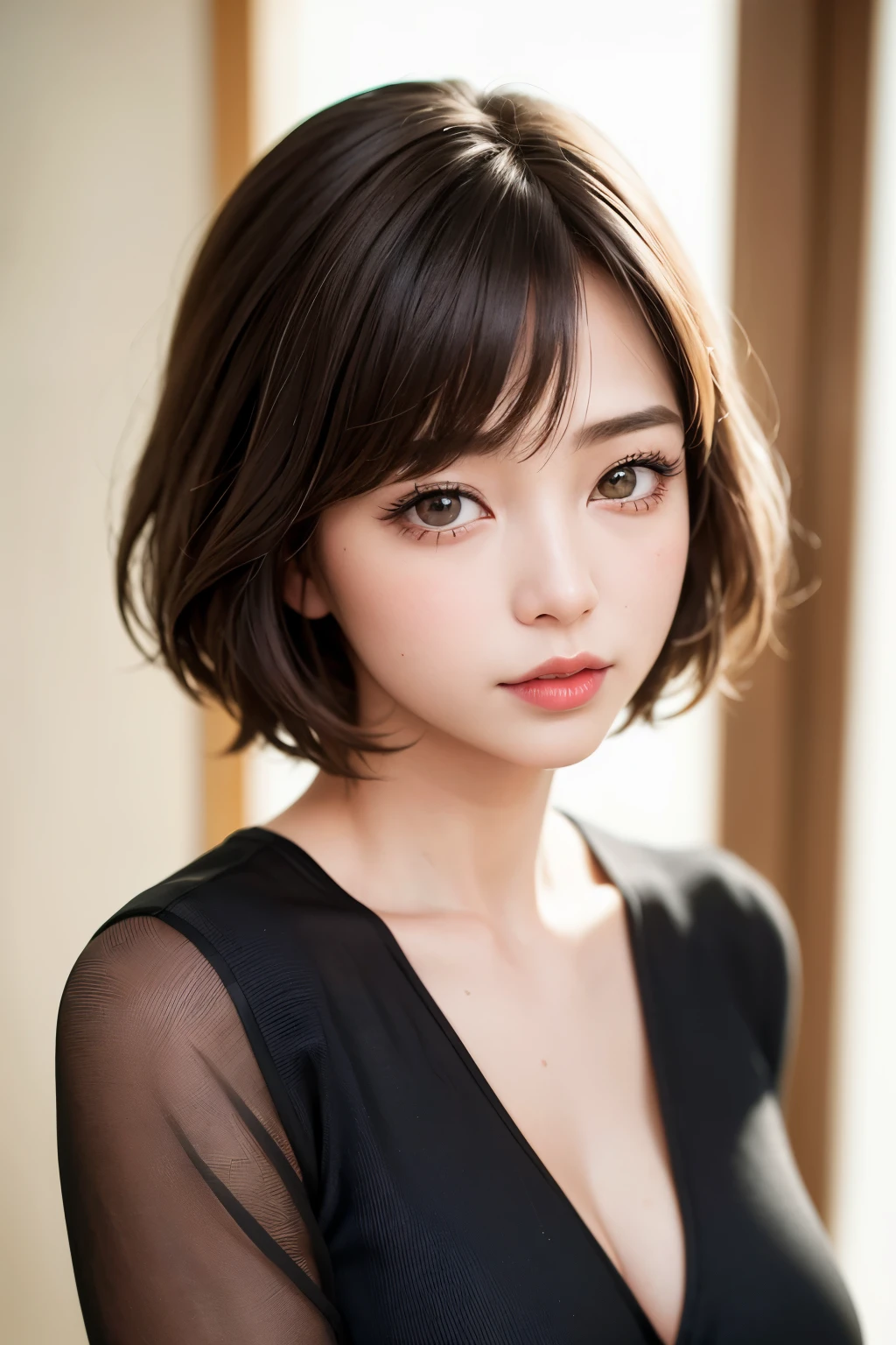 (masterpiece, Highest quality、Realisticに全てを詳細に美しく描画する、Very attractive adult beauty、Add strong highlights to the eyes、Look closely at the camera:1.4、A beautiful woman with mature charm、Ideal body type、Perfect Anatomy、Short Brunette Bob、Shiny Hair、Lip gloss),one person's, alone, 明るい茶色のShiny Hair, scarf,Realistic, Looking at the audience、Please tilt your head a little, Bright colored crystal light blue eyes, 短いShiny Hair、 chestの中央に穴が開いた白いタートルネックの服,chestの真ん中に丸い穴が開いたセクシーな白いタートルネックのニットセーター、chestの谷間を見せる、 Beautiful glossy lips, Lip gloss,prohibit, Upper Body、Big eyes、eyelash、Face is a little red、Embarrassing)、((Italian road system in winter))、((Short hair with bangs、Big eyes、Give students a very strong highlight、{Hugeな|big|Hugeなな|Mega} chest:2、とてつもなく大きなchest:2、Gazing at the audience、Very beautiful beauty、Listen carefully、Beautiful glossy lips、Long neck、Laugh a little、Beautiful Teeth、Laughing with your mouth open、Heart-shaped pupils))、28 years old、Very cute supermodel、{Huge|big|Hugeな|Mega} chest, chestの谷間、A very picturesque background、Beautiful out-of-focus background、A wonderful sexiness filled with classy charm