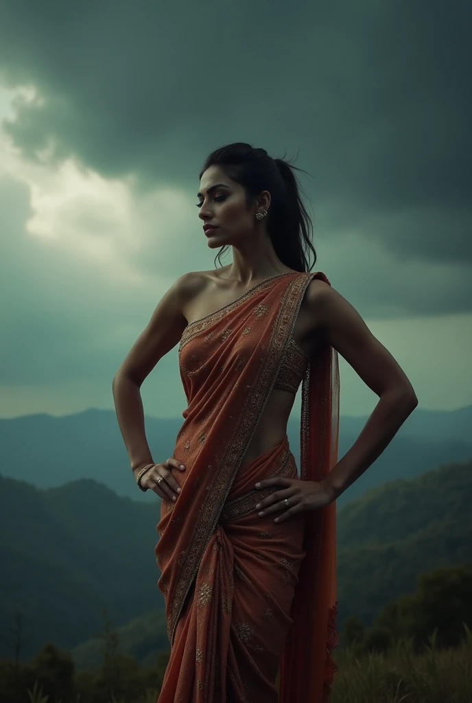 Kriti sanon in saree,cloud,  no sun light, no shinig, noises, no lose hair, pinned hair, raw photo