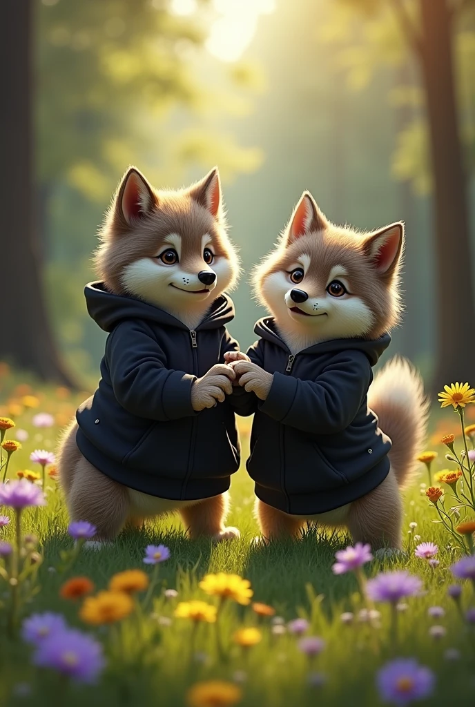 Fuzzy wolves with black sweatshirts 