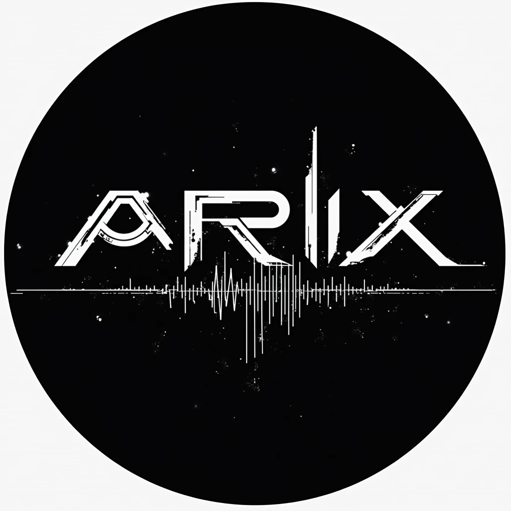 Create a circular logo for the name ‘Aria Flux’ with a modern and dynamic EDM vibe. The logo should feature bold, geometric lines and shapes that convey energy and rhythm, with a focus on the contrast between black and white. Incorporate subtle, abstract elements that hint at musical waves or sound frequencies, while maintaining a clean and minimalist design. The typography should be sleek, futuristic, and slightly stylized, fitting seamlessly within the circular frame. The overall look should be striking, energetic, and perfect for an artist in the EDM scene