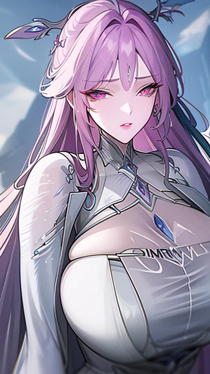 masterpiece, highest quality, realistic, subsurface scattering, chromatic lighting, colorized, red + yellow + green + blue limited color palette, detailed concept drawing, line-art, illustration, mature woman, H cup breast, half naked
