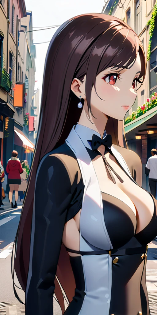 (((((tifa lockhart:1.5))))),((Highest quality、masterpiece、anime style、best quality、high resolution、8k、detailed、ultra-detailed:1.3))、Long legs:1.2, Beautiful woman with perfect figure:1.4、(Smiling:1.2), double eyelid、30-year-old female、((((One Woman,beautiful face,Beautiful face、Outdoor,upper body:1.5)))),Big Breasts、High resolution, accurate, Anatomically correct, High-resolution model, high quality, Very detailed, Ultra high definition、Black Hair、Straight Hair、Long Hair、cabaret girl, hostesses,Luxury Lounge、dress