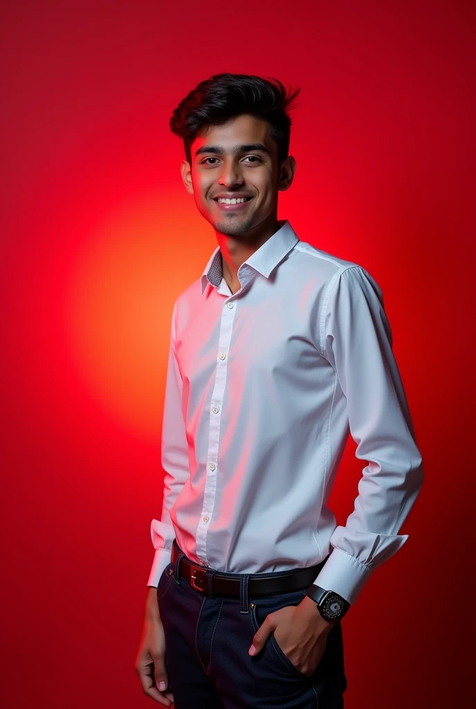 Create a professional picture for my LinkedIn profile a Pakistani boy  15 years old red light in background and add Pakistani flag logo on court bright colours 