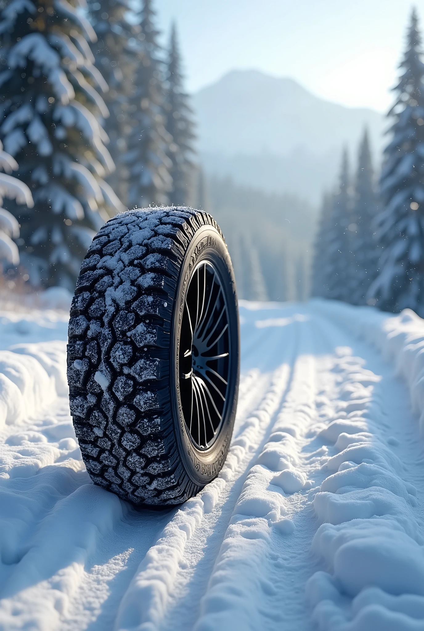 Winter tire on the road