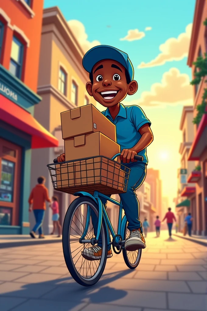 Black man with a cap delivering packages cartoon