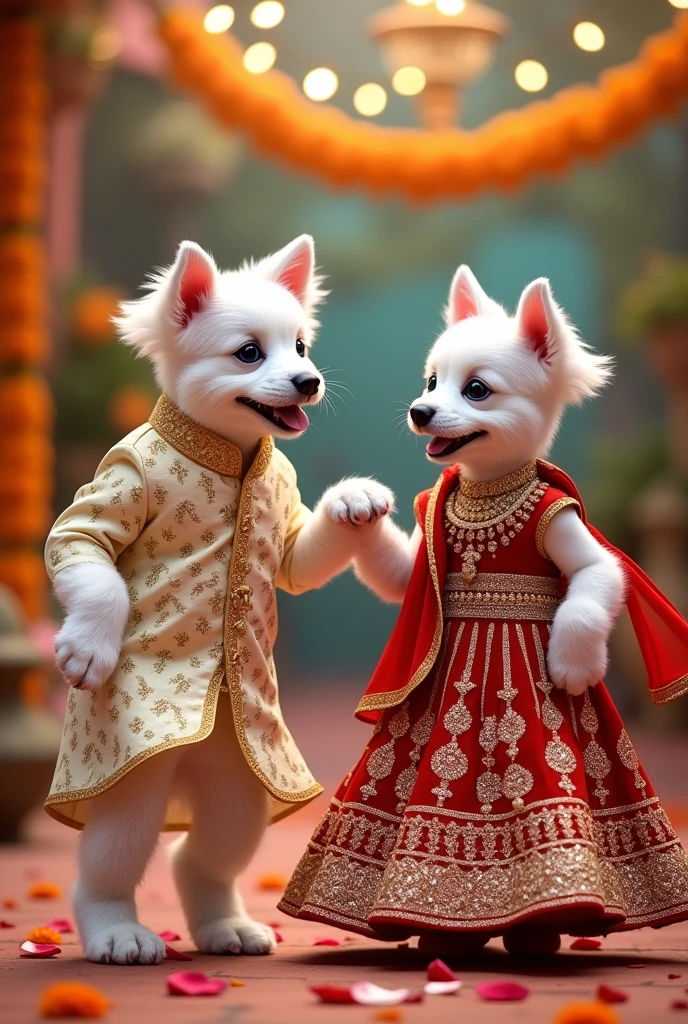 White dog dog and bitch indian wedding dress

 Dancing sytle with romantic poses
