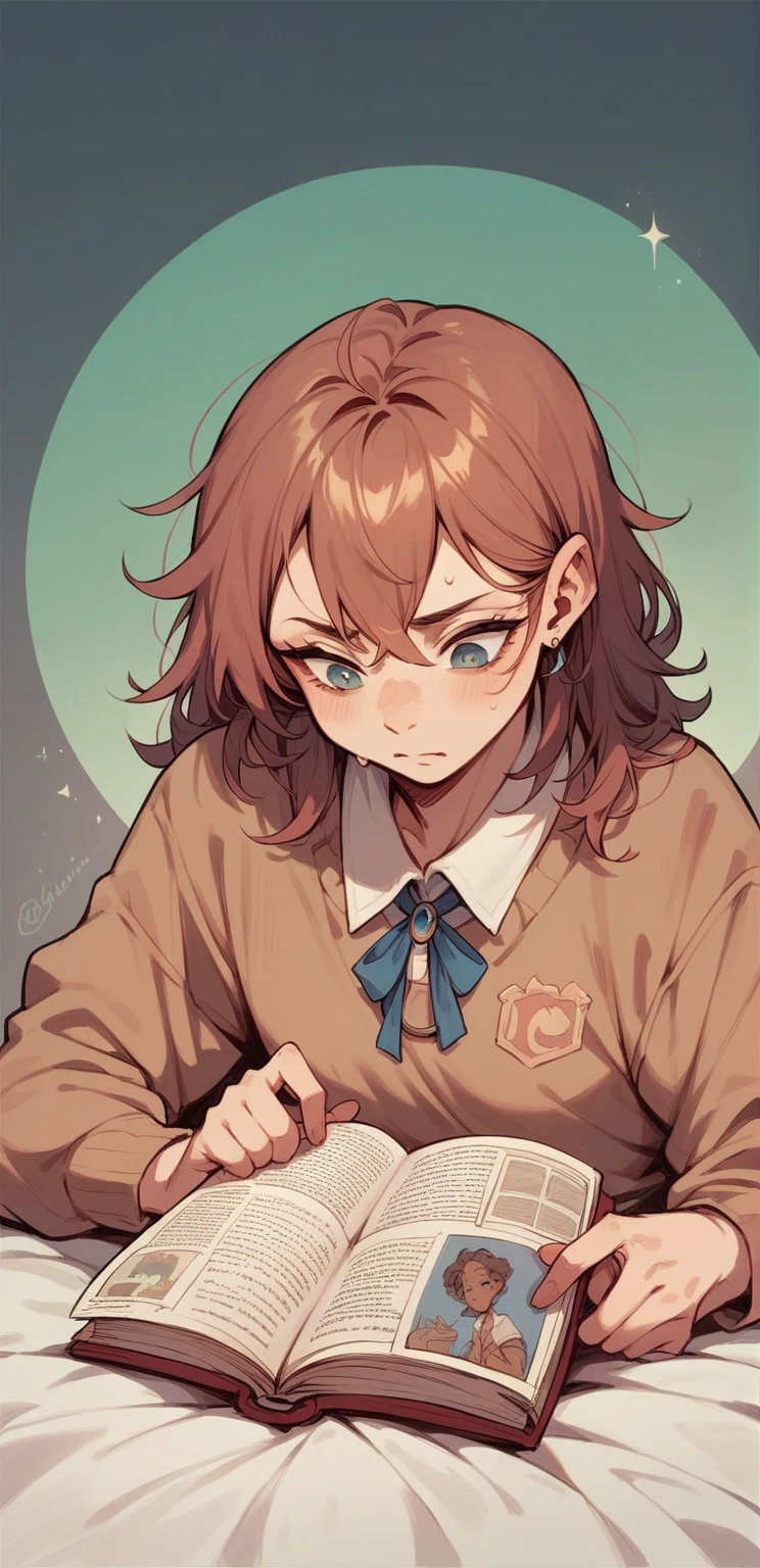 a girl reading in a dreamy world blue color