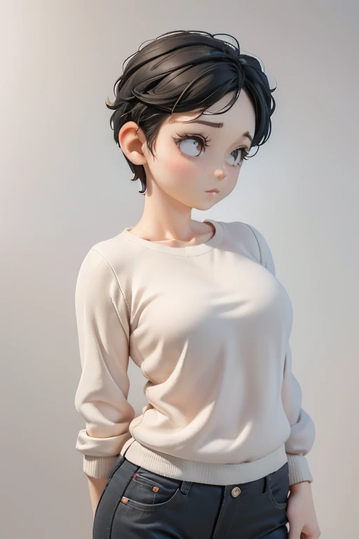 30-year-old woman、Mother,Married women,,Black Hair,Shortcuts、short hair、Casual wear、calm appearance、sweater、shirt、ポロshirt、Clothing patterns、Clothing Design、whole body、
