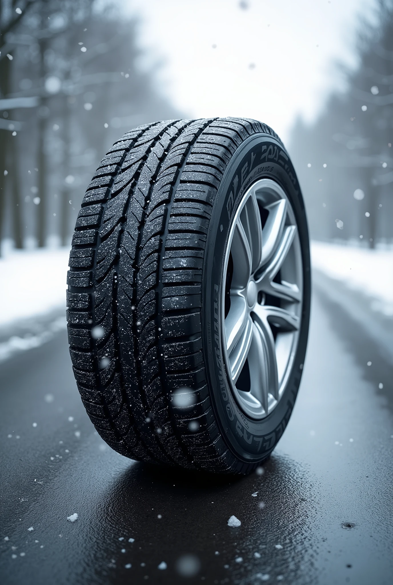 Nokian winter studded tire on asphalt road